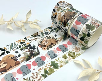 Washi Tape Samples - Tiere - Pflanzen / Faultiere / Elefanten / Wildnis