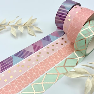 Washi Tape Sample Karten - Muster geometrisch - goldene und kupferfarbene Details
