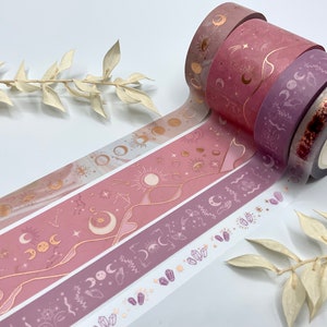 Washi Tape Samples Notebook Therapy Moonlit Blush Kupferfarbene Details Mond Sterne Weltraum Kristalle Bild 3