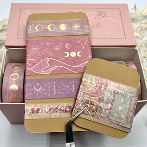 Washi Tape Samples Notebook Therapy Moonlit Blush Kupferfarbene Details Mond Sterne Weltraum Kristalle Bild 1