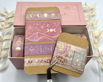 Washi Tape Samples - Notebook Therapy - Moonlit Blush - Copper colored details - Moon - Stars - Outer Space - Crystals