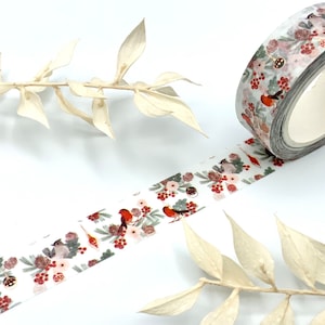 Washi Tape Samples - Weihnachtliche Vögel - Rotkehlchen - Tannenzapfen - Goldene Details