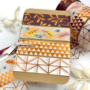 Washi Tape Sample Karten - Herbst - Blätter - Geometrische Motive - kupferne Details