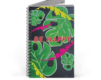 Be Happy Spiral Journal Notebook | Tropical Pink