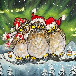 Carte hibou Canada, lot de 10 cartes, chouette rigolote, carte de vœux, carte de Noël, carte d'art aquarelle, carte d'art drôle de hiboux, carte d'art animal sauvage drôle