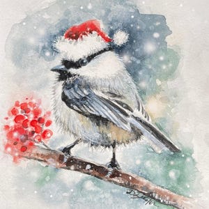 Lot de 10 cartes mésange de Noël, carte de vœux, art mésange, carte d'art aquarelle, carte de la faune, art de la faune, carte de Noël mésange