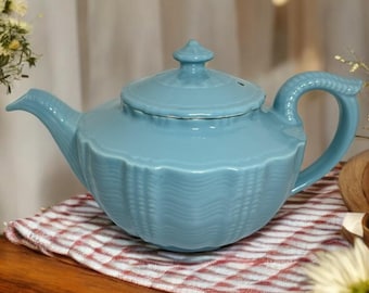 1940s Hall China Birch Teapot: Velvetone Blue Mist, Victorian Style
