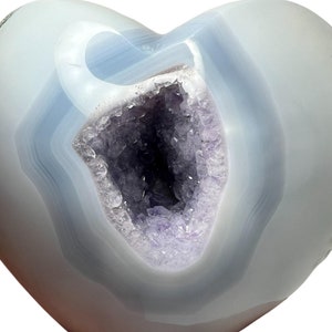 XL Amethyst Geode Heart: Polished Agate, Moss Inclusions, Healing Crystal