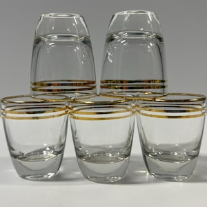 Vintage Schnapps Glasses Handcrafted by Ruhrglas c. 1950s 22kt Gold Mid Century Modern German Shot Glass Mouth Blown Signed Schnapsgläser