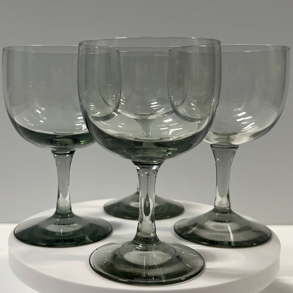 c. 1965 Holmegaard Glasvaerk "Elsinore Smoke" Wine Glasses • Mouth-blown by Designer Per Lütken Danish Modern Mint Condition Rare MCM Sleek