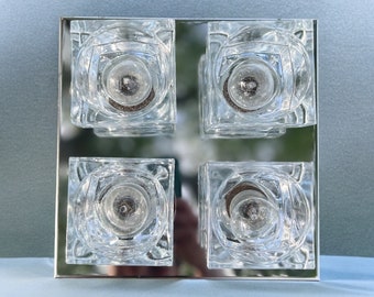 Gaetano Sciolari Ice Cube & Chrome Glass Art Light Installation Ceiling Fixture Mid Century Modern Italian Murano Lightolier Atomic Space