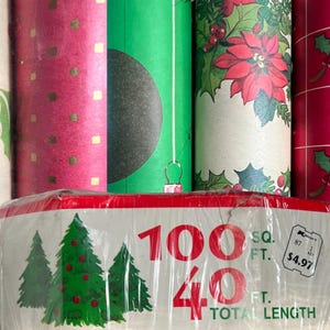 Spedizione GRATUITA VELOCE! 8 rotoli di carta da regalo natalizia vecchio stile NUOVA vecchia scorta Kmart c. anni '70 Kraft opaco MCM Carta regalo retrò vintage