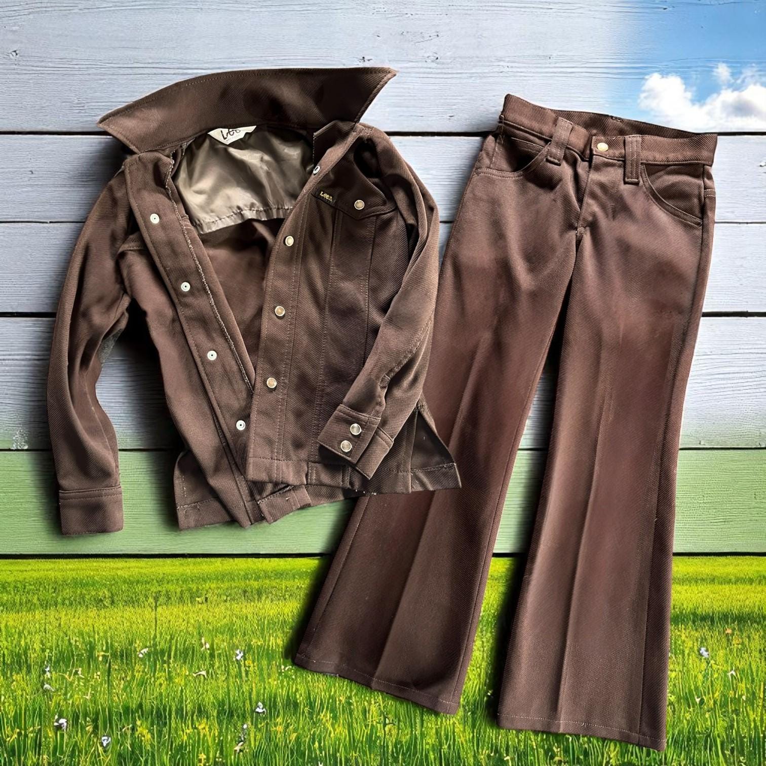 希少 Lee duck westerner 70s big size 46 70s LEE Brown Westerner Leisure Suit Vintage Boys Size 8-10