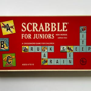 1964 Scrabble For Juniors New Words Edition Two MINT Condition Box Complete Set of Game Tiles For Playing or Displaying Vintage Board Games