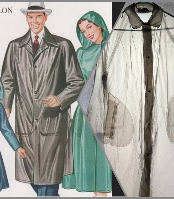 RARE WWII Era Raincoat "Elasti-Glass" Smoke Gray … - image 1