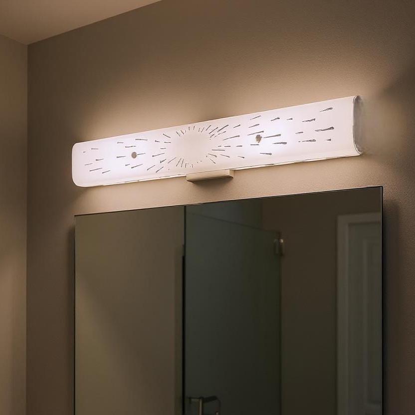 1950 24" Four Light Crystal Atomic Starburst U-Bar Channel Light Fixture Glass Replacement Shade Sears Catalog Mid Century Modern Bathroom