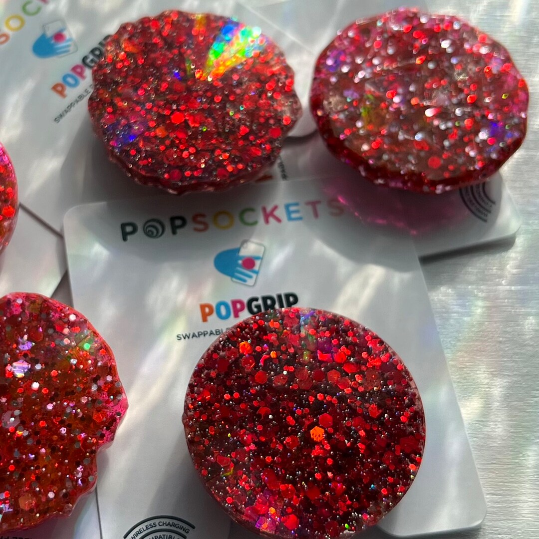 Red Glitter Resin Pop Socket: Handmade Wireless Charging Compatible - Etsy