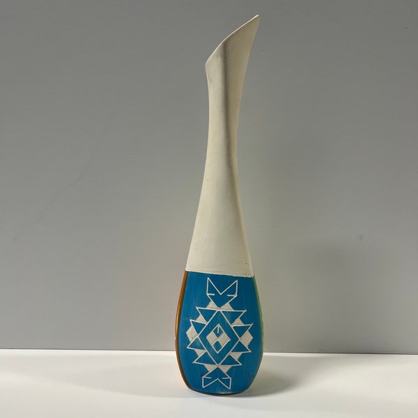 1970 Lakota Sioux Pottery Tall Bud Vase • Sicangu Sioux Indigenous Artist Katherine (Kate) Dismounts Thrice • Oglala- Rosebud South Dakota