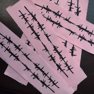 Barbed Wire strip patch - PINK - screen printed patch - punk - hardcore
