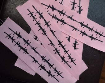 Barbed Wire strip patch - PINK - screen printed patch - punk - hardcore