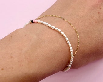 Elastic pearl bracelet, pearl bracelet, 14k gold filled bracelet, double layer bracelet, gold bracelet,