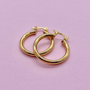 14k Gold Earrings: Virgin Guadalupe 4 Set of Large Thick Hoops Small 3 Tone Hoops Medium Basket Hoops