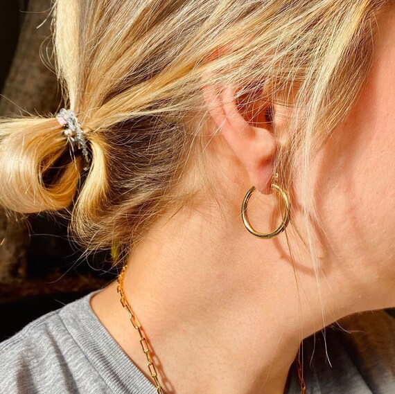 Thick gold hoops small deals