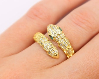 Gold snake ring with diamonds, CZ ring, wrap snake ring, 18k gold filled snake ring, chunky ring