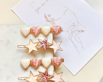 Heart Hair Clip, Star Hair Clip, Set of 2, Pink Hair Barrette, Small Gift Ideas for Girls, Hair Decoration, Party Hair Clip, Minimalist clip
