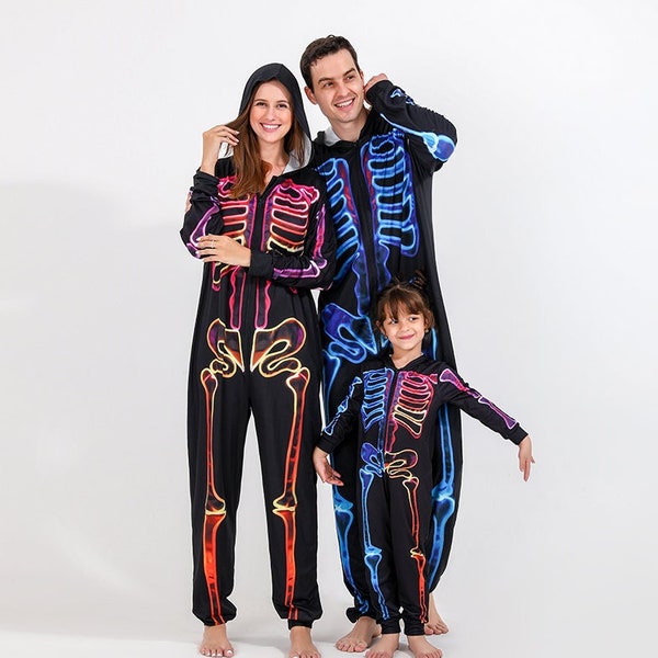 Colorful skeleton Halloween pajamas set Halloween family matching pjs Halloween kigurumi Halloween gift to kids