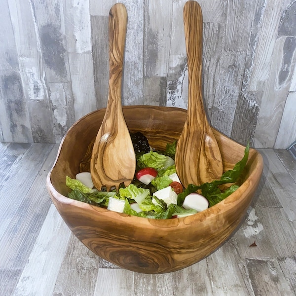 Olivenholz Salatschüssel Set Rustikales Geschirr | Bestellen Sie jetzt!