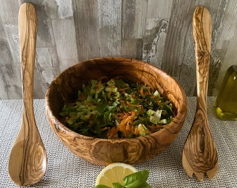 Olive wood Salad Bowl set with wood spoon and fork | Order now!