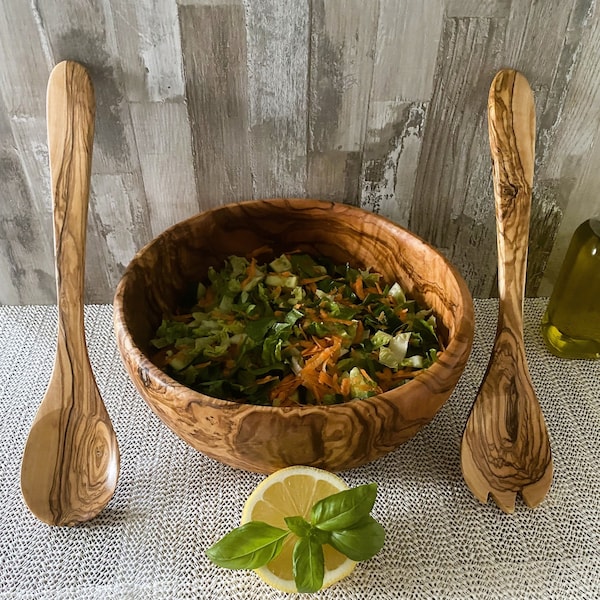 Olivenholz Salat Schüssel Set mit Holz Löffel und Gabel | Bestellen Sie jetzt!
