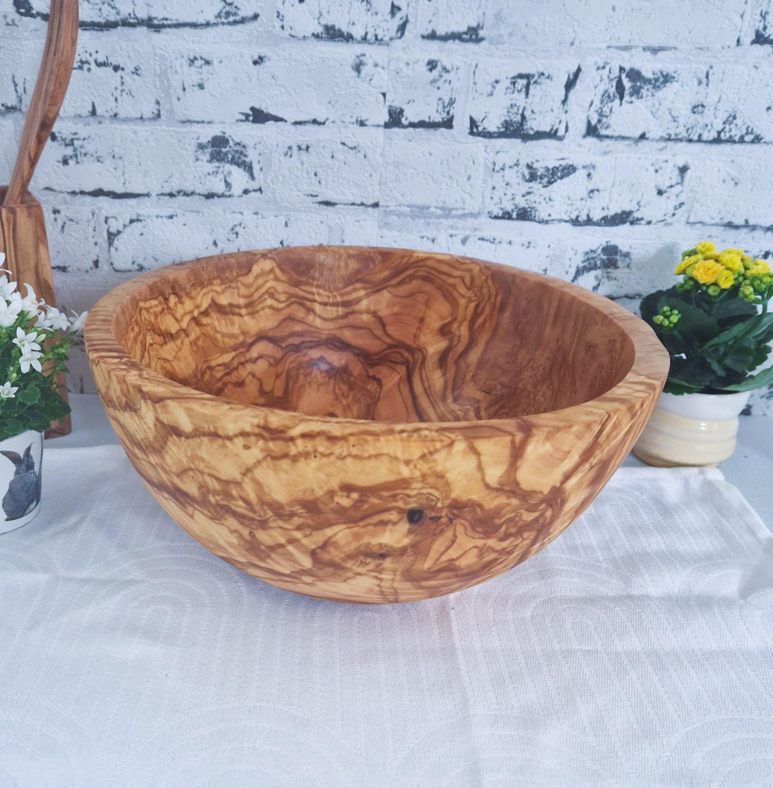 XXL Big Round Olive Wood Salad Bowl