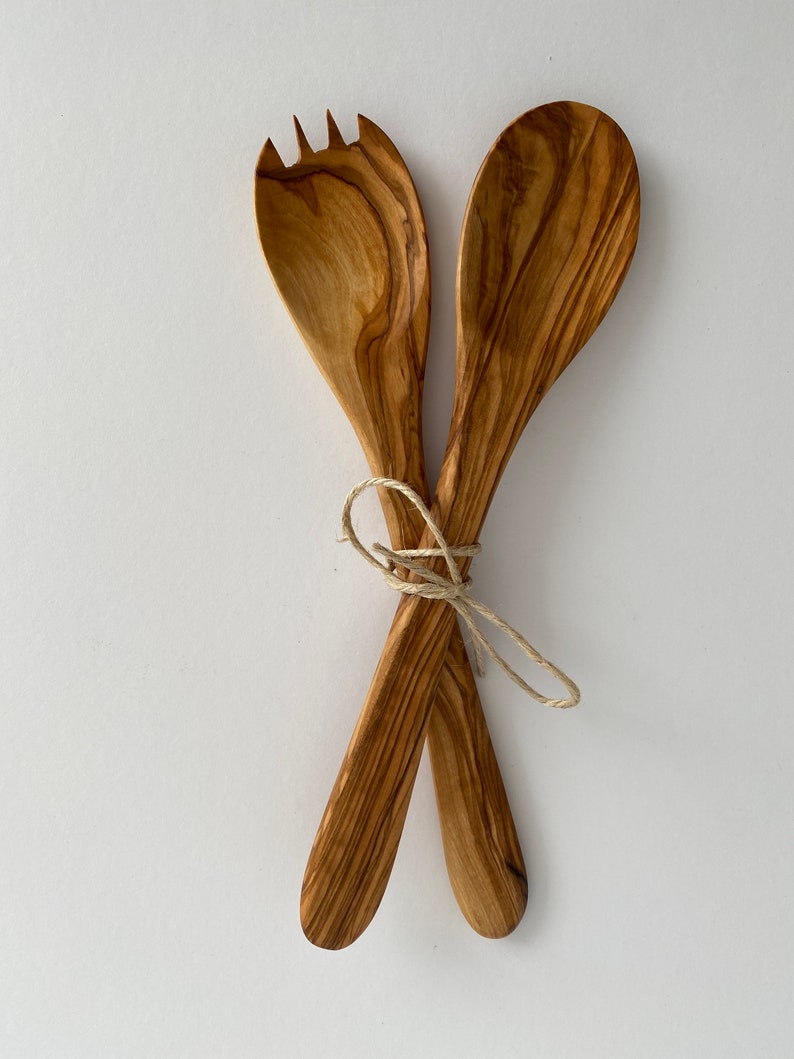 Olive Wood Salad Bowl Set Rustic Dinnerware Order Now Etsy