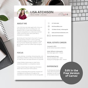 Biografía de agente inmobiliario / Plantilla de Canva editable y PDF / Marketing inmobiliario / Currículum de agente inmobiliario / Descarga instantánea personalizable