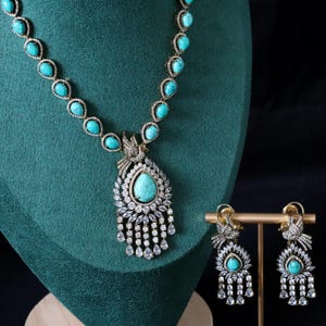 Victorian Style Turquoise Necklace and Earrings Set