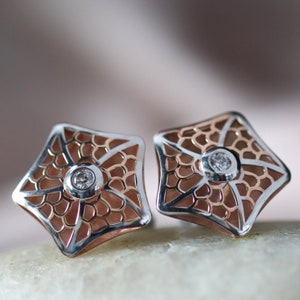 925 Sterling Silver Rose Gold and Silver Stud Earrings