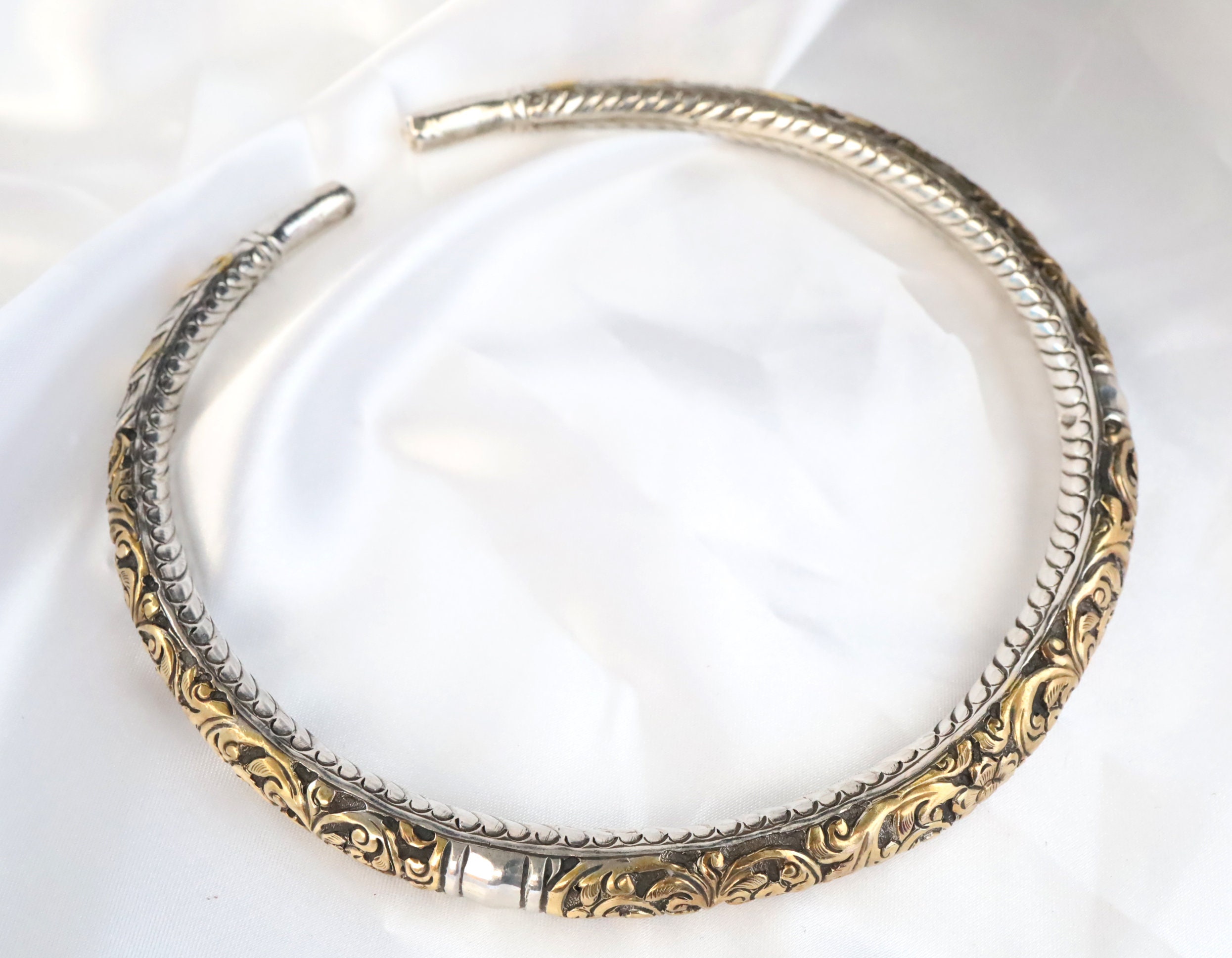 Traditional Cg Hasli Design Buy Combination 925 Sterling Silver And Antique Gold Omega Hasli Necklace  Online In India main image 0