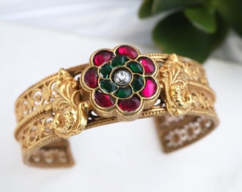 Gold Plated 925 Sterling Silver Antique Gold Cuff