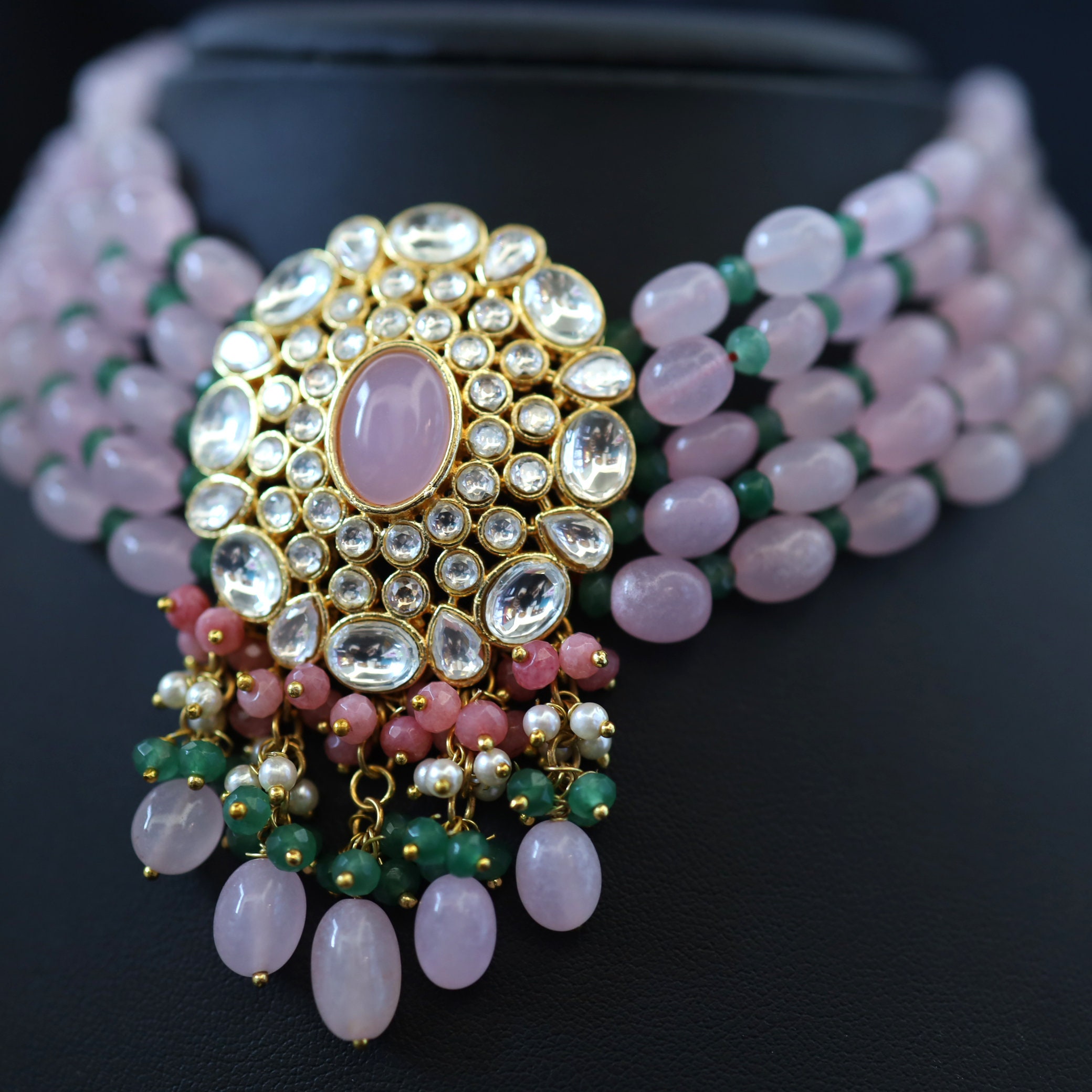 Pink Handcraft Pink Handcrafted Jewellery Set With Choker and Jhumka Earrings - Etsy