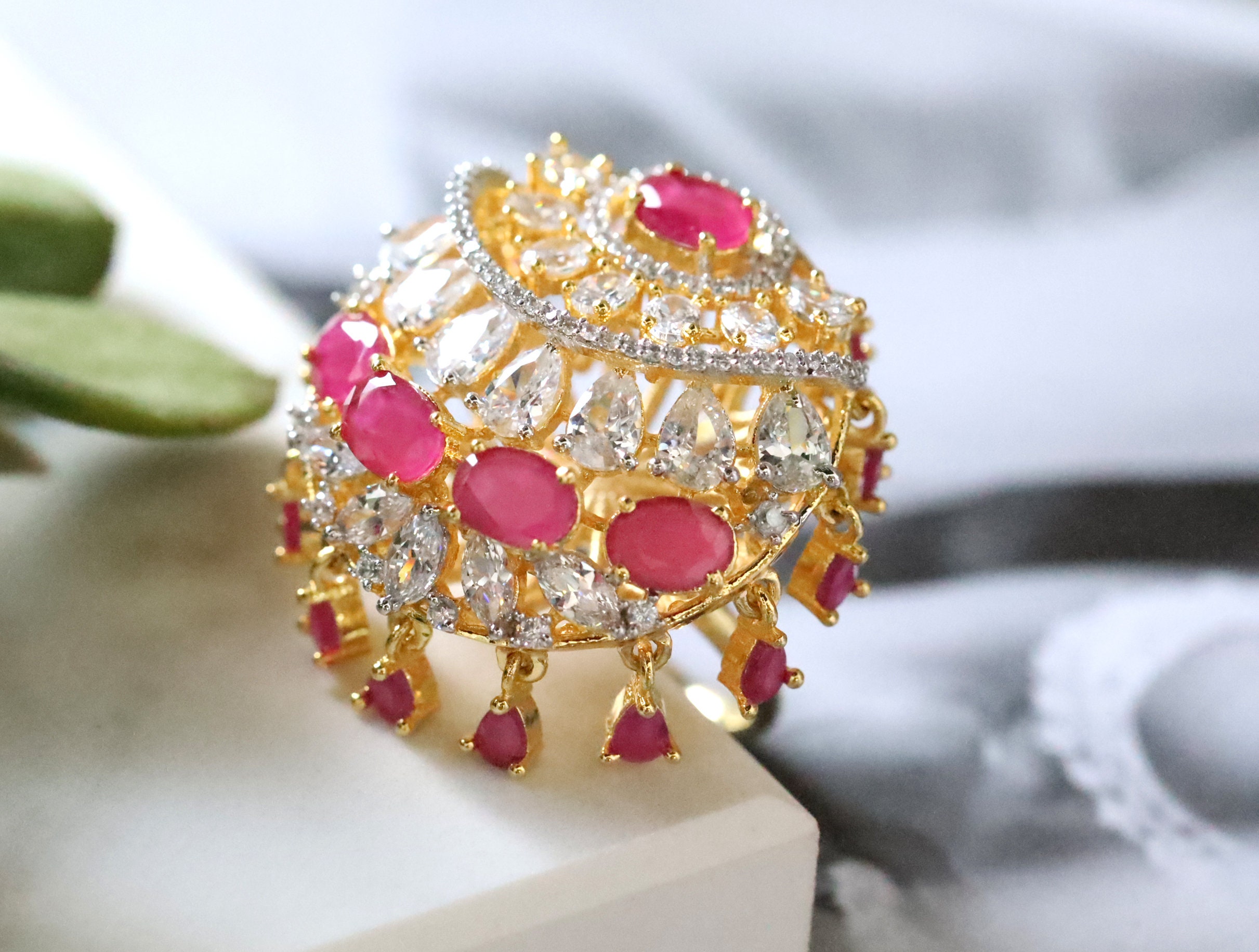 Red Ring Drop Gold + Red Ring With Red Zirconia Drops - Etsy