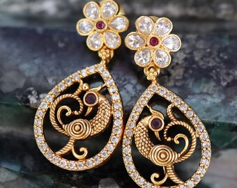 [VINTAGE HOLLYWOOD] 925 Silver☆Klias Gemstone Gold Earrings Art Deco Vintage Hollywood Crystal Earrings by Sweet Romance