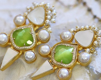 Superbes boucles d'oreilles faites à la main vert citron et poire