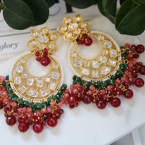 Extraordinary Uncut Polki Chaand Bali with Piroi Beaded Agate Earrings