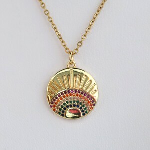 Multicolour Zirconia with Rising Sun Evil Eye Charm Necklace