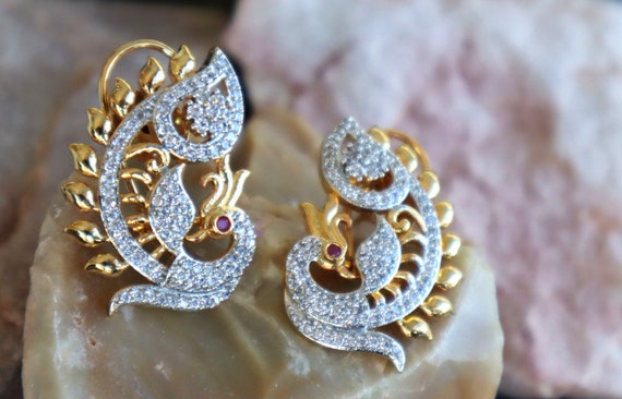 Peacock earrings in gold clearance