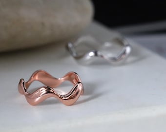 925 Sterling Silber Minimalist gewellt Ring Größe 5, 8,5