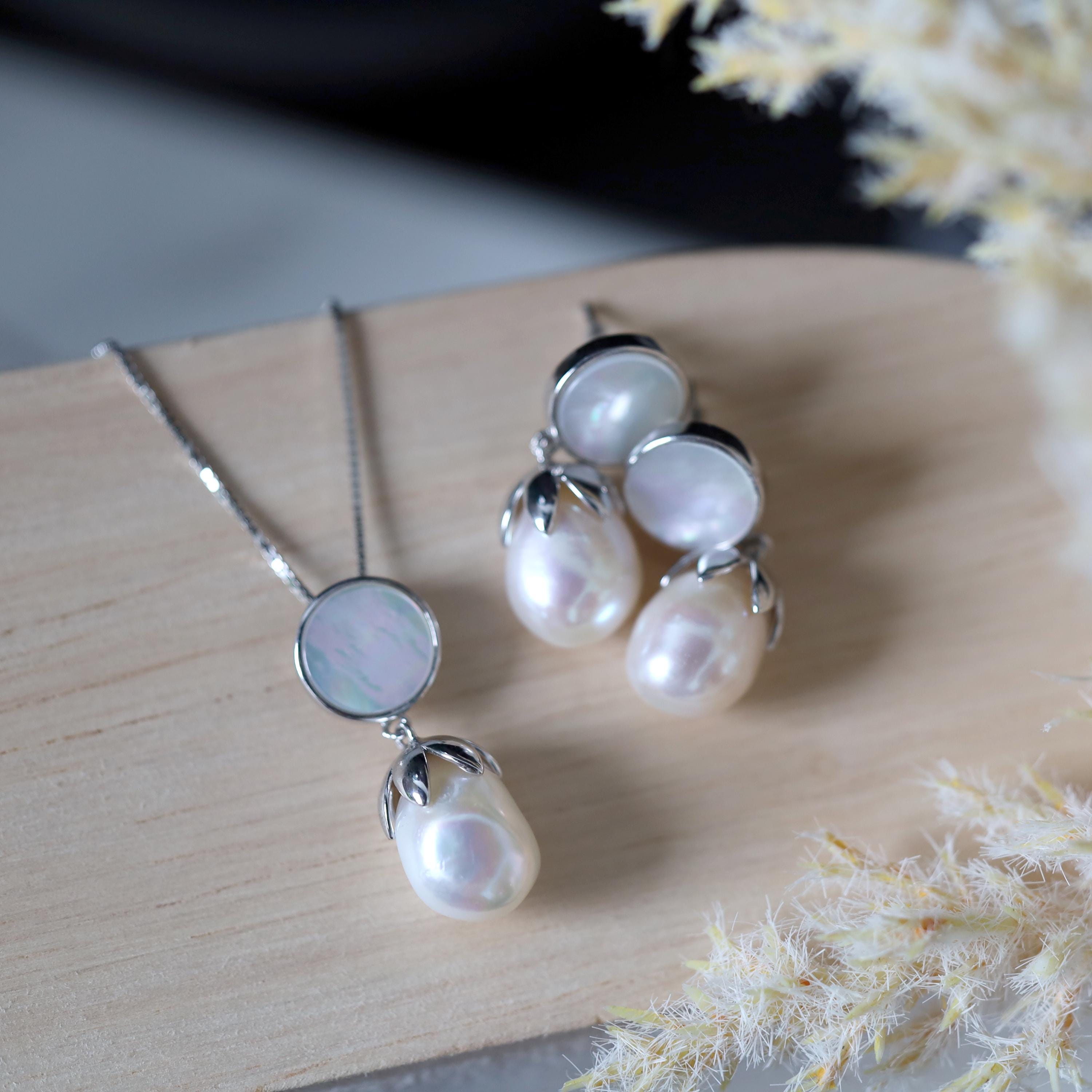 ★ROSEMONT★ Silver Mother of Pearl Earrings Necklace Set La V-200596904_0_260.jpg?pristine