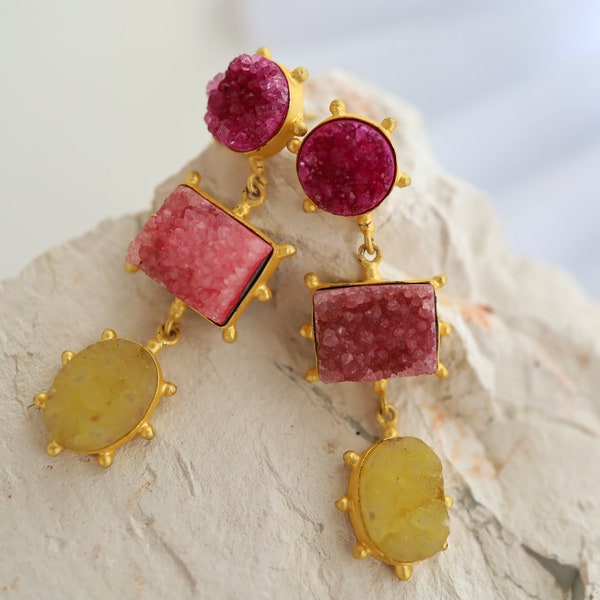 Multicolour Druzy Dangle Earrings